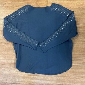 Blue Embellished Long Sleeve Crew Neck Sweatshirt